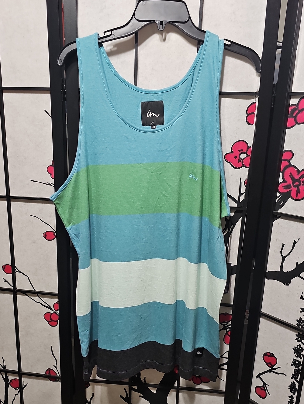Imperial Motion Aqua, Light Green & White Striped Tank